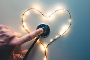 stethoscope and heart shaped lights